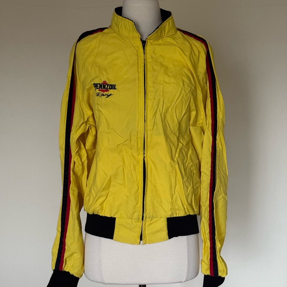 Vintage Yellow Racing Jacket with Black and Red Stripes